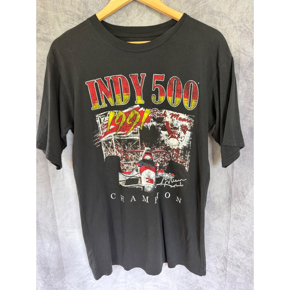 IndyCar Indy 500 Rick Mears 1991 Champion Graphic T-Shirt Black Mens Medium